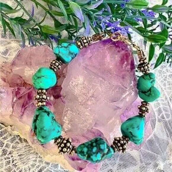 Vintage Turquoise & Sterling Nugget Bracelet - Picture 9 of 9